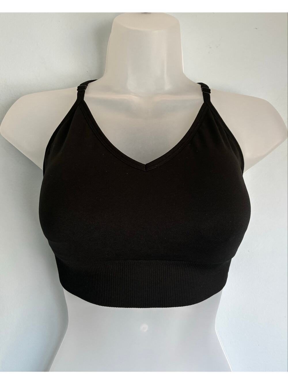 PINK Sport Seamless Lightly Lined Sports Bra M/L Pullover V-neck Black NWOT